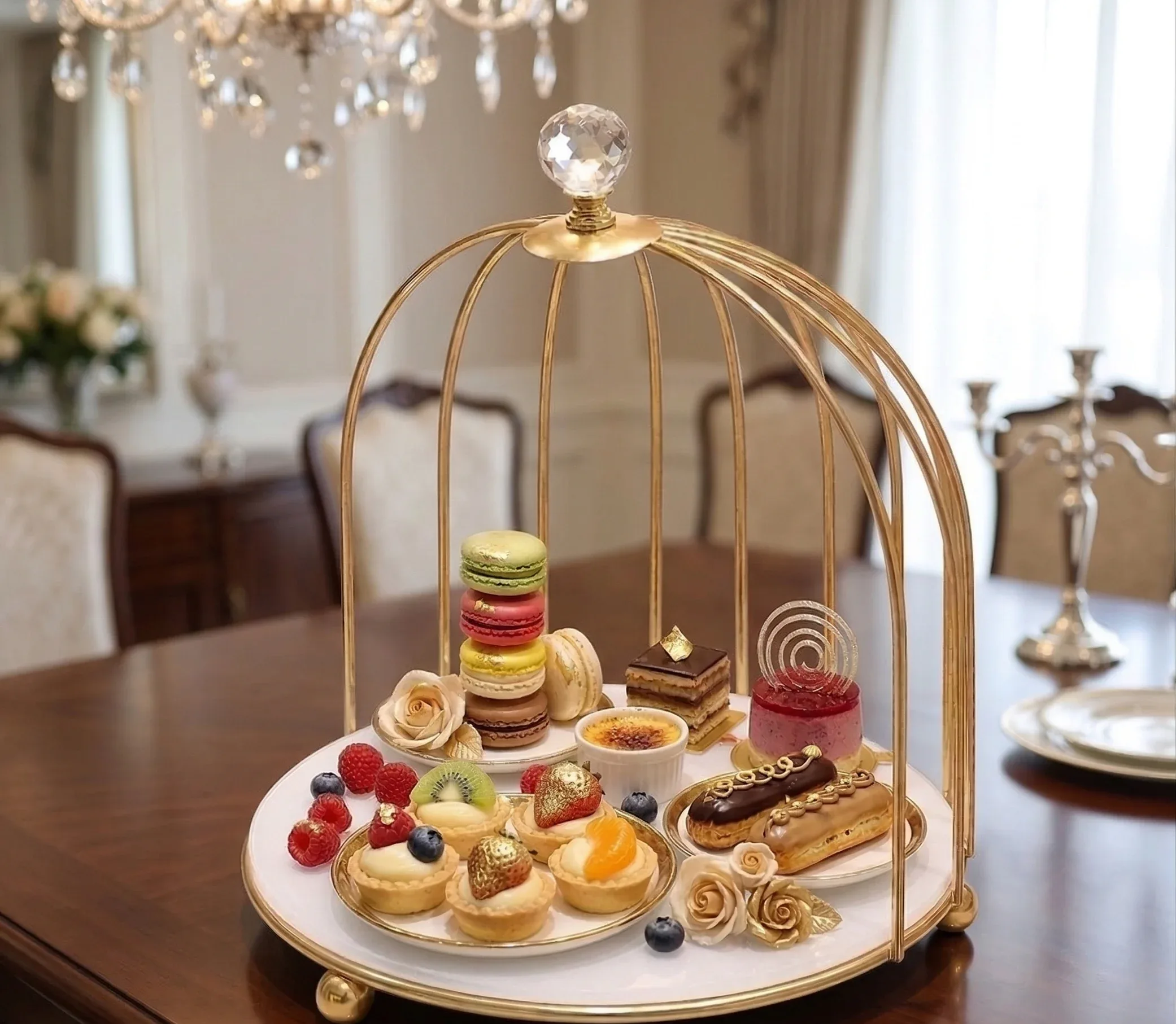 2 Tier Golden Birdcage Cosmetic Organizer with Round Base – photo 4