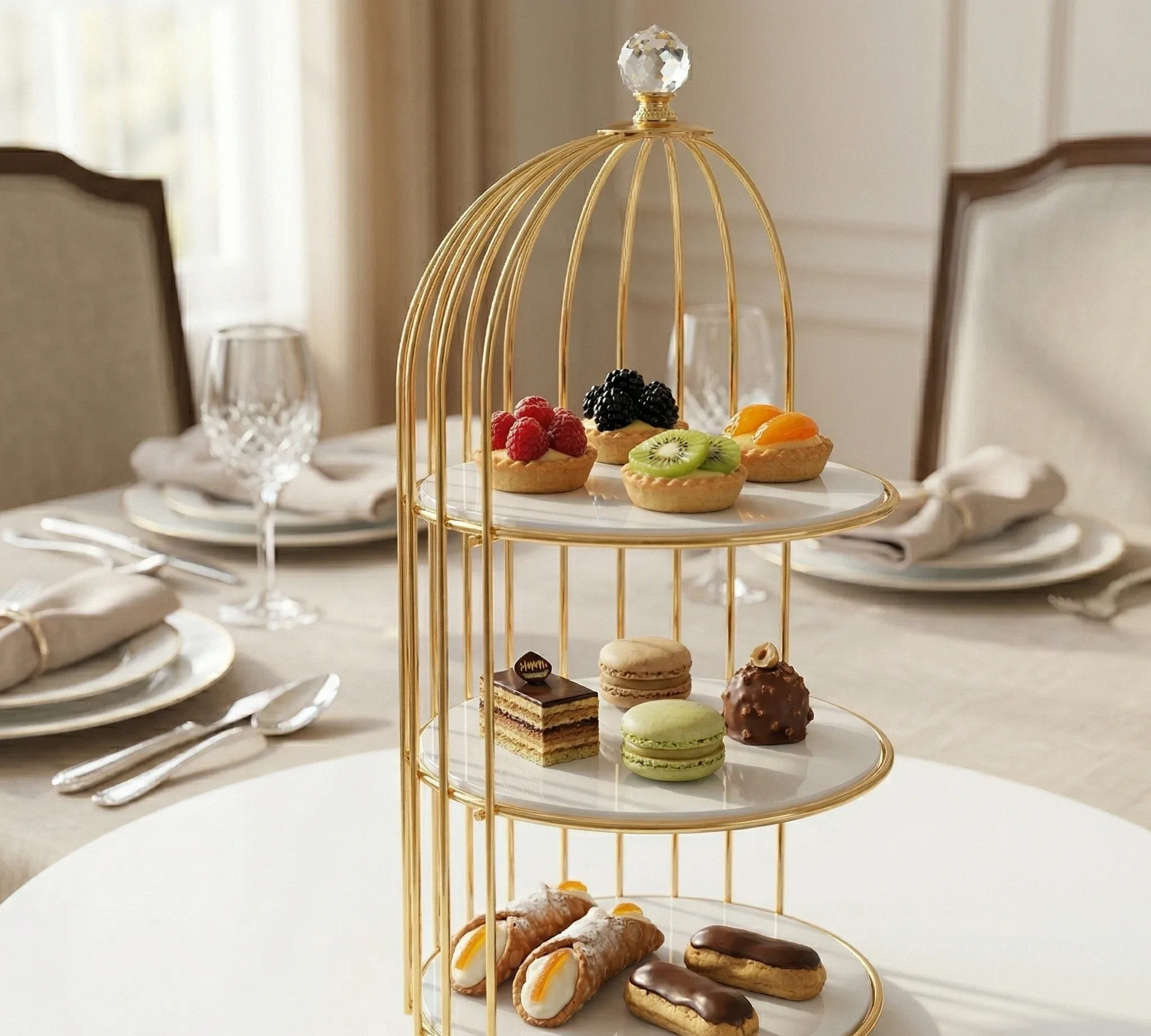 2 Tier Golden Birdcage Cosmetic Organizer with Round Base – photo 5