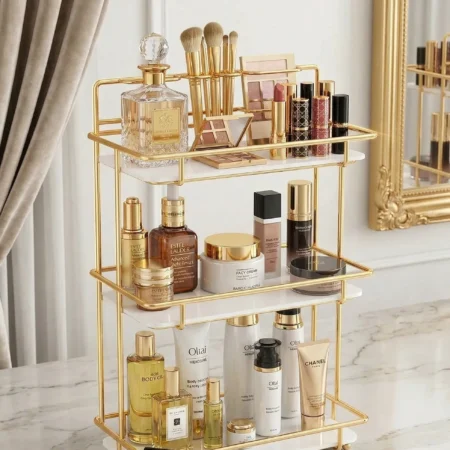 3 Tier Gold Cosmetic Organizer with Brush Holder