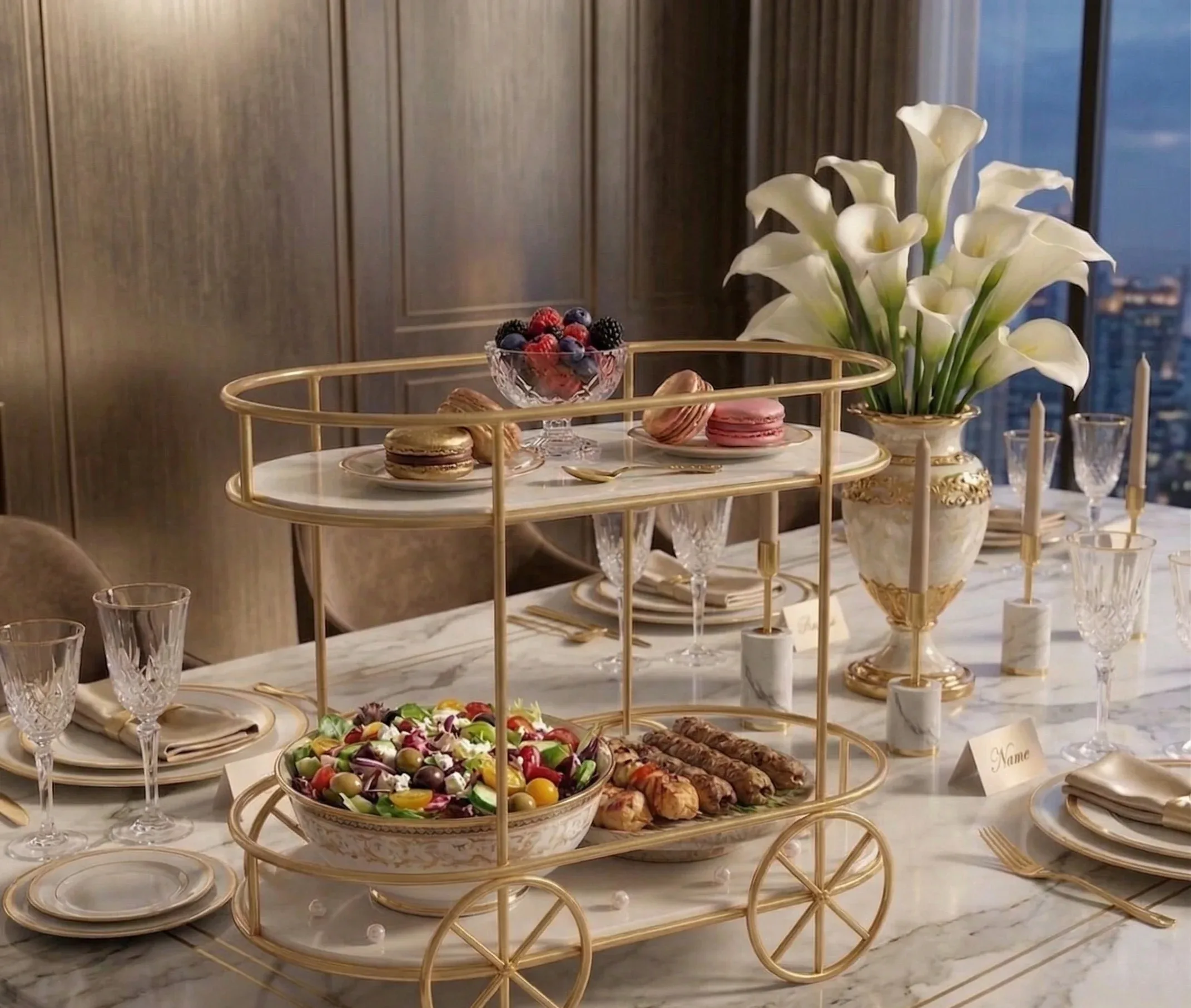 2 Tier Trolley Shape Golden Rack – Cake Stand & Cosmetic Organizer – photo 3
