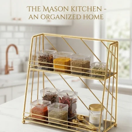 2 Tier Geometric Gold Vanity Organizer – Diamond Pattern Rack