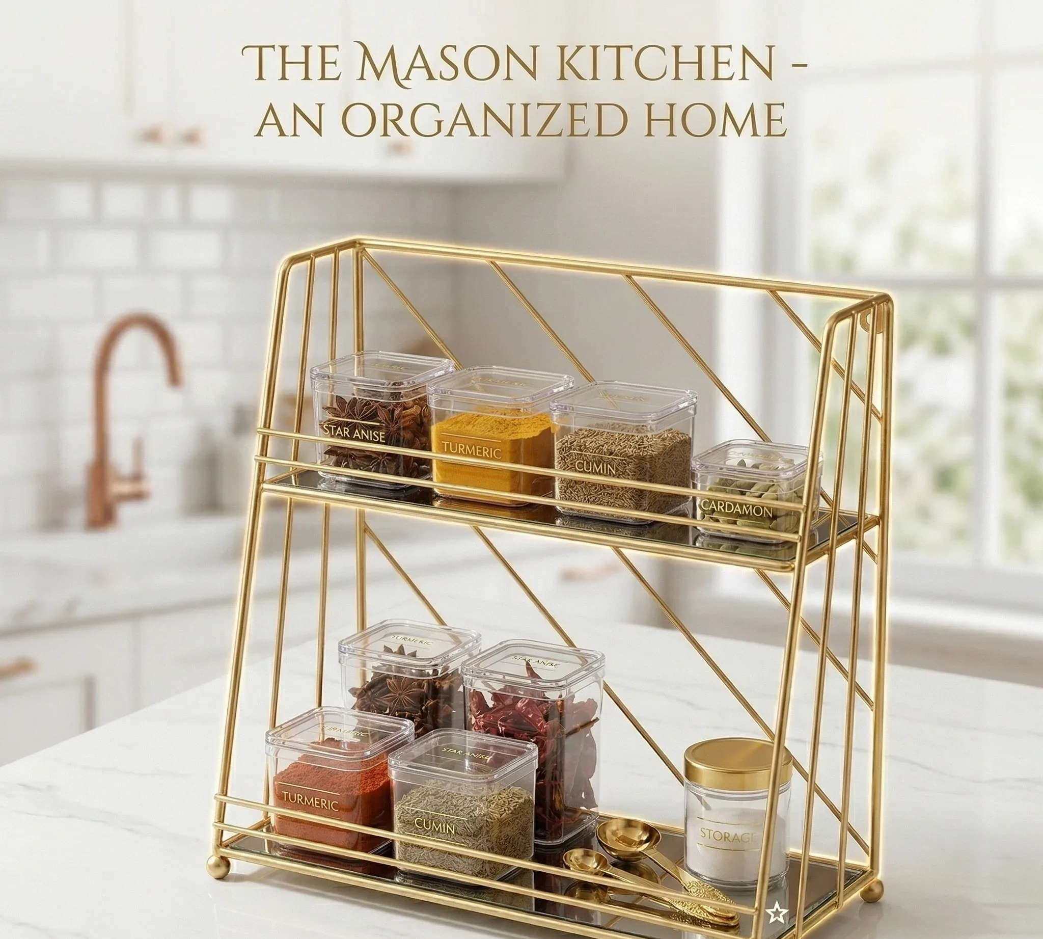 2 Tier Geometric Gold Vanity Organizer – Diamond Pattern Rack