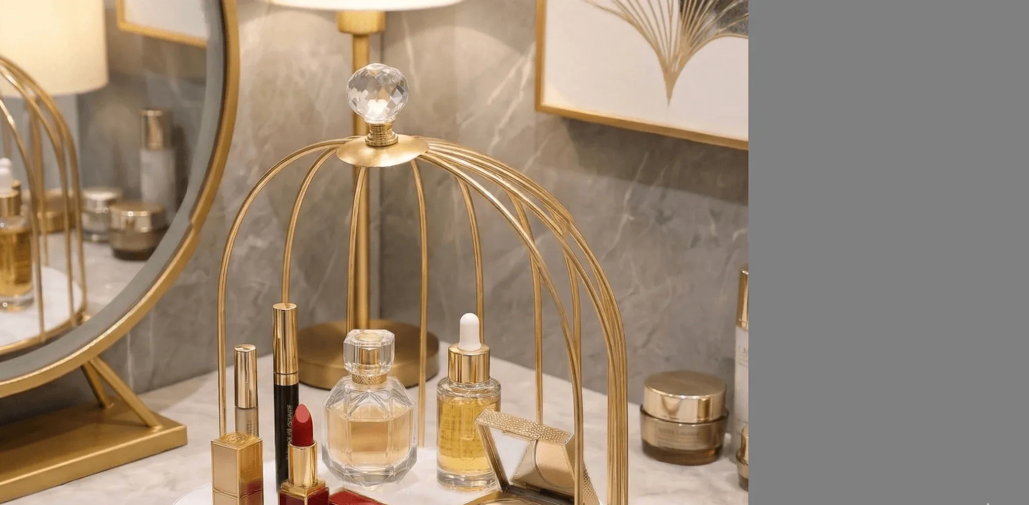 2 Tier Golden Birdcage Cosmetic Organizer with Round Base – photo 12