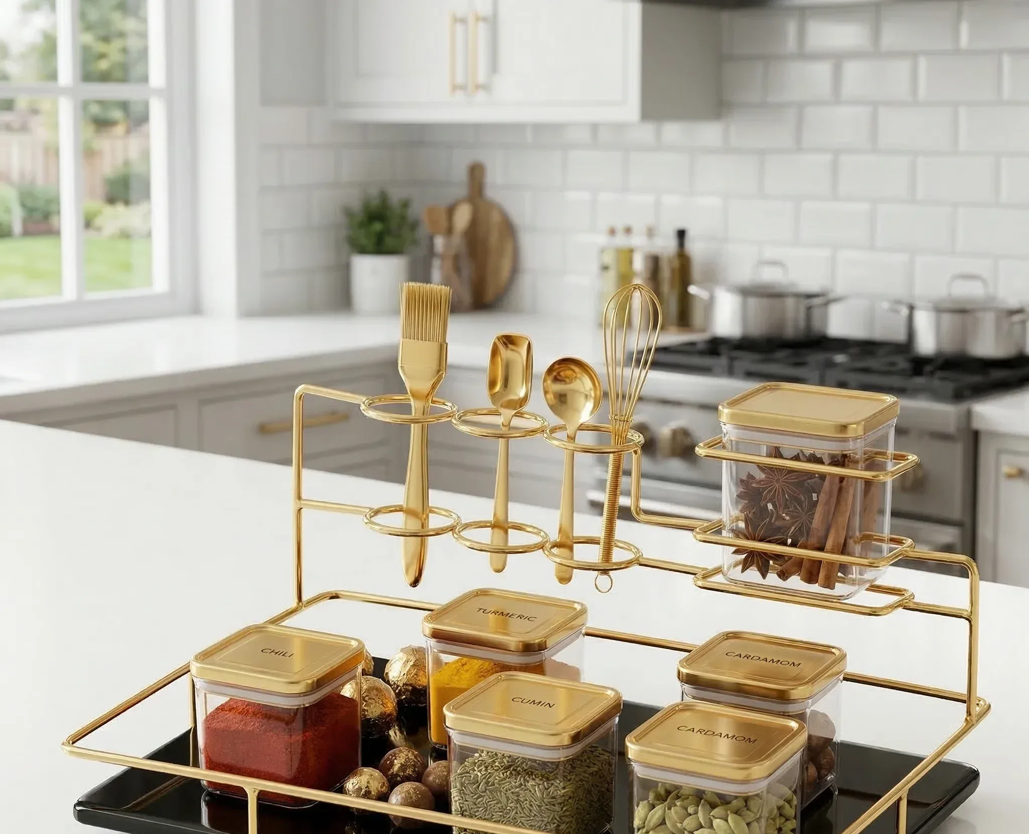 Toothpaste Holder & Makeup Brush Stand – Gold Cosmetic Rack – photo 3