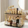 2 Tier Rectangular Vanity Rack – Gold Frame with Side Spiral Design