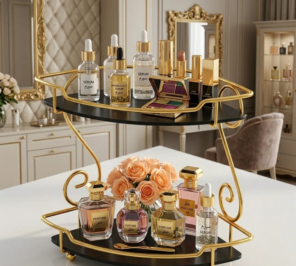 Single Tier Gold Corner Display Shelf with Marble Style Base – photo 6