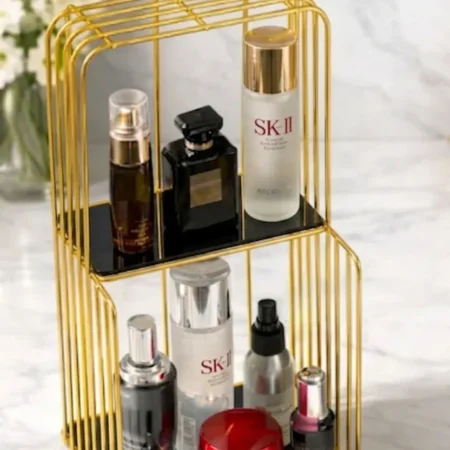 2 Tier Gold Birdcage Style Skincare Organizer – Wire Frame