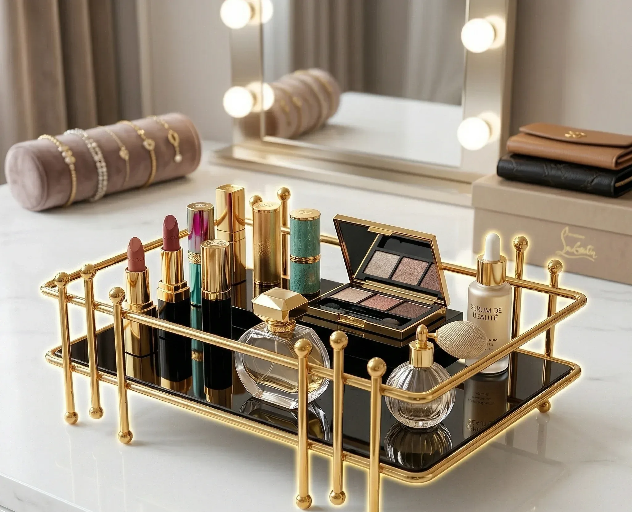 Gold Multi-Purpose Organizer Rack – Elegant Display Tray – photo 3