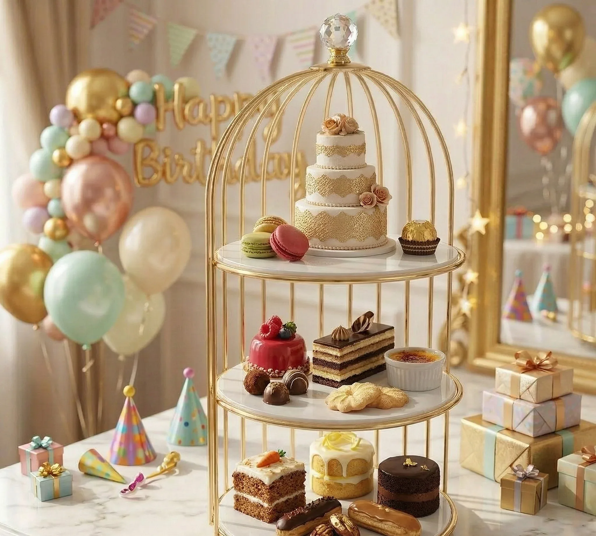 3 Tier Luxury Birdcage Cosmetic Organizer – Gold Vanity Stand – photo 3