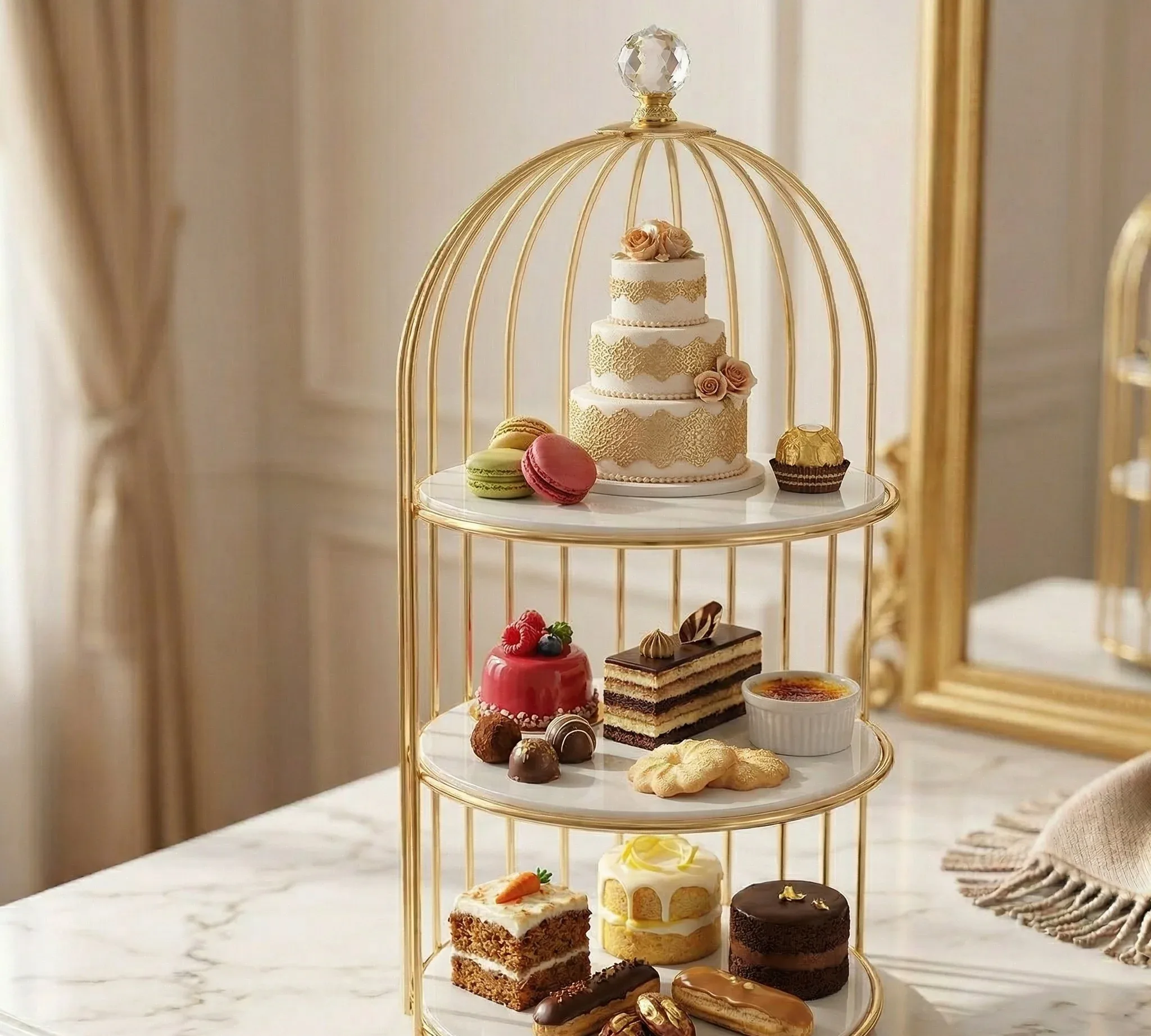 2 Tier Golden Birdcage Cosmetic Organizer with Round Base – photo 11
