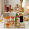 2 Tier Gold Cosmetic Shelf – Acrylic Makeup Rack Organizer