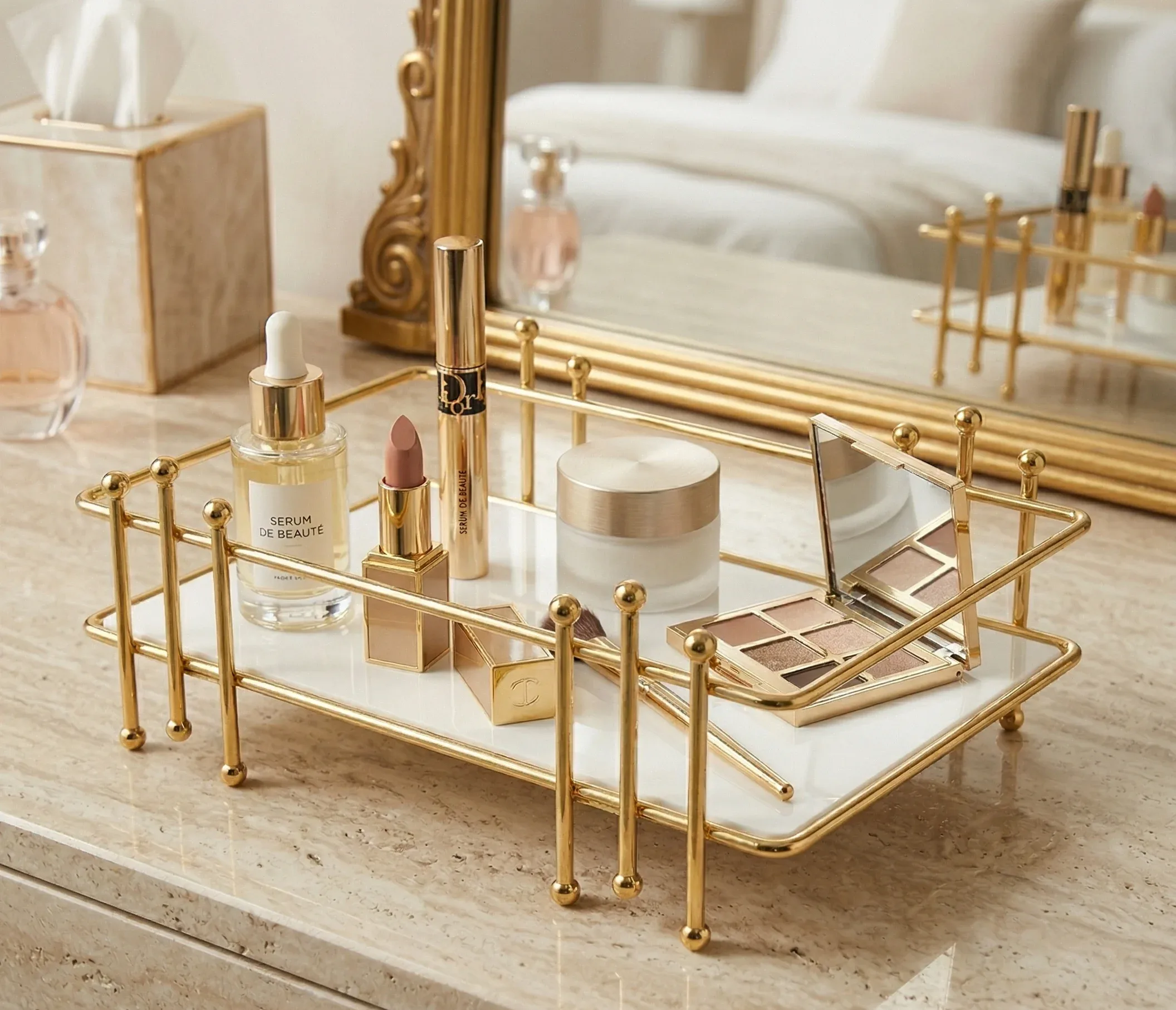 Gold Multi-Purpose Organizer Rack – Elegant Display Tray