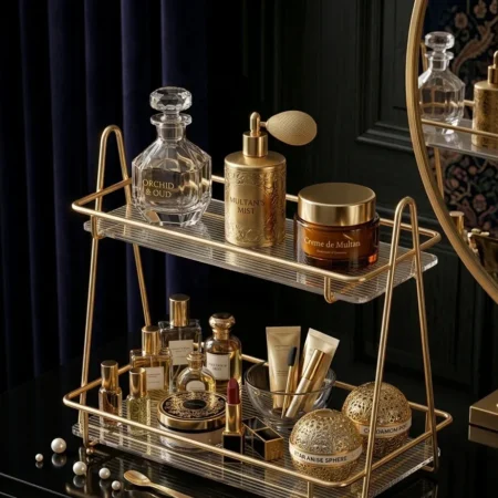 2 Tier Gold Display Rack – Dessert, Perfume & Cosmetic Stand