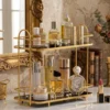 2 Tier Golden Rectangular Organizer Rack for Cosmetics & Perfumes