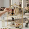 2 Tier Golden Birdcage Cosmetic Organizer with Round Base