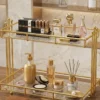 Double Layer Cosmetic Shelf – Gold Makeup & Bathroom Organizer