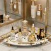 Single Tier Gold Corner Display Shelf with Marble Style Base