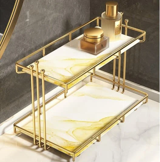Double Layer Cosmetic Shelf – Gold Makeup & Bathroom Organizer – photo 5