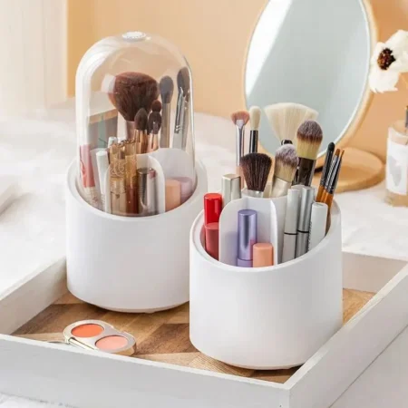 Rotating Makeup Brush Holder with Dust-Proof Lid