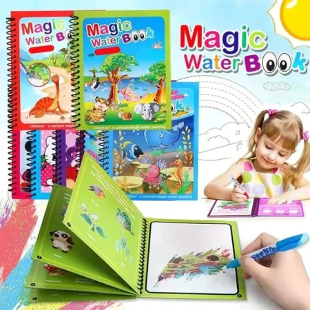 Magic Water Coloring Book with Water Pen – Reusable Drawing Book for Kids