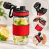 Glass Sipper Bottle 410ml – Red Silicone Sleeve Water Bottle