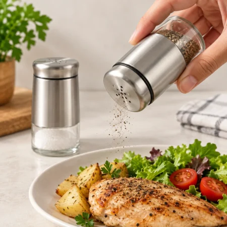 Stainless Steel and Glass Salt Pepper Shaker Set – 2 Piece