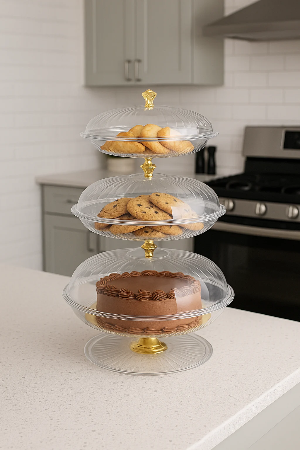 3-Tier Clear Cake Stand with Gold Frame – Serving Tower – photo 4