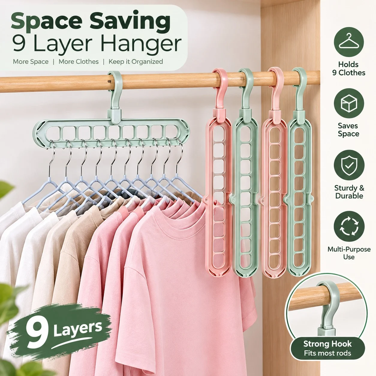 9-Hole Space Saving Magic Hanger – Closet Organizer (Pack of 1, 3 or 5)