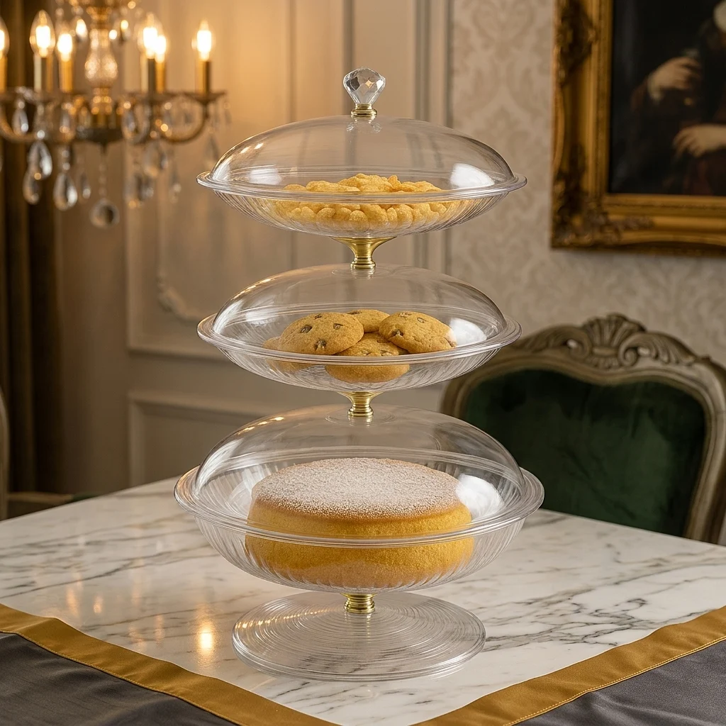 3-Tier Clear Cake Stand with Gold Frame – Serving Tower – photo 2