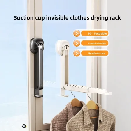 Folding Wall-Mounted Clothes Drying Rack with Suction Cup
