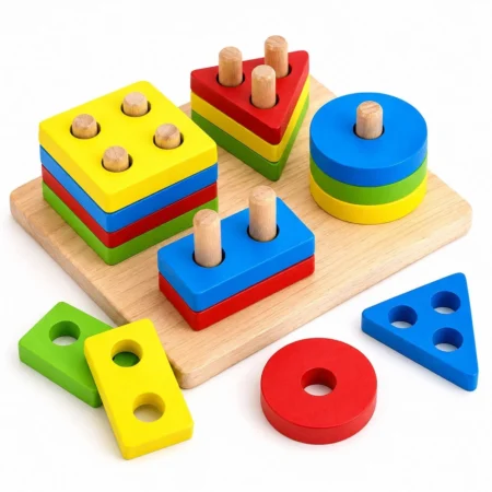 Wooden Shape Sorter Toy – Montessori Shape Matching Puzzle