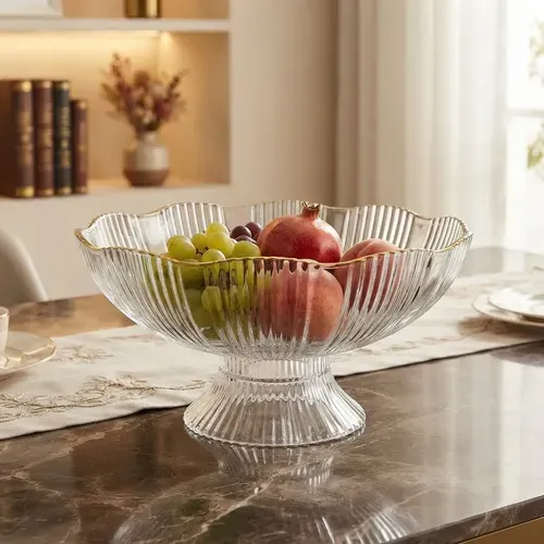 Acrylic Fruit Basket with Detachable Stand – Gold Rim – photo 3