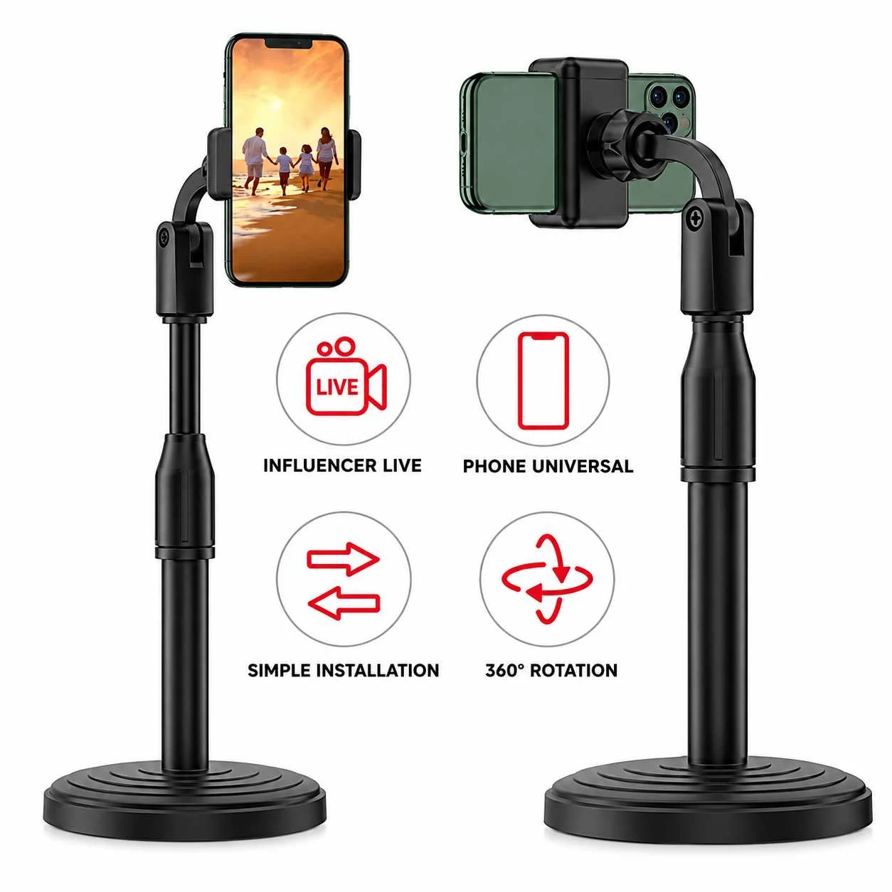 Portable Desk Phone Stand – 360° Rotating Tripod for Smartphones