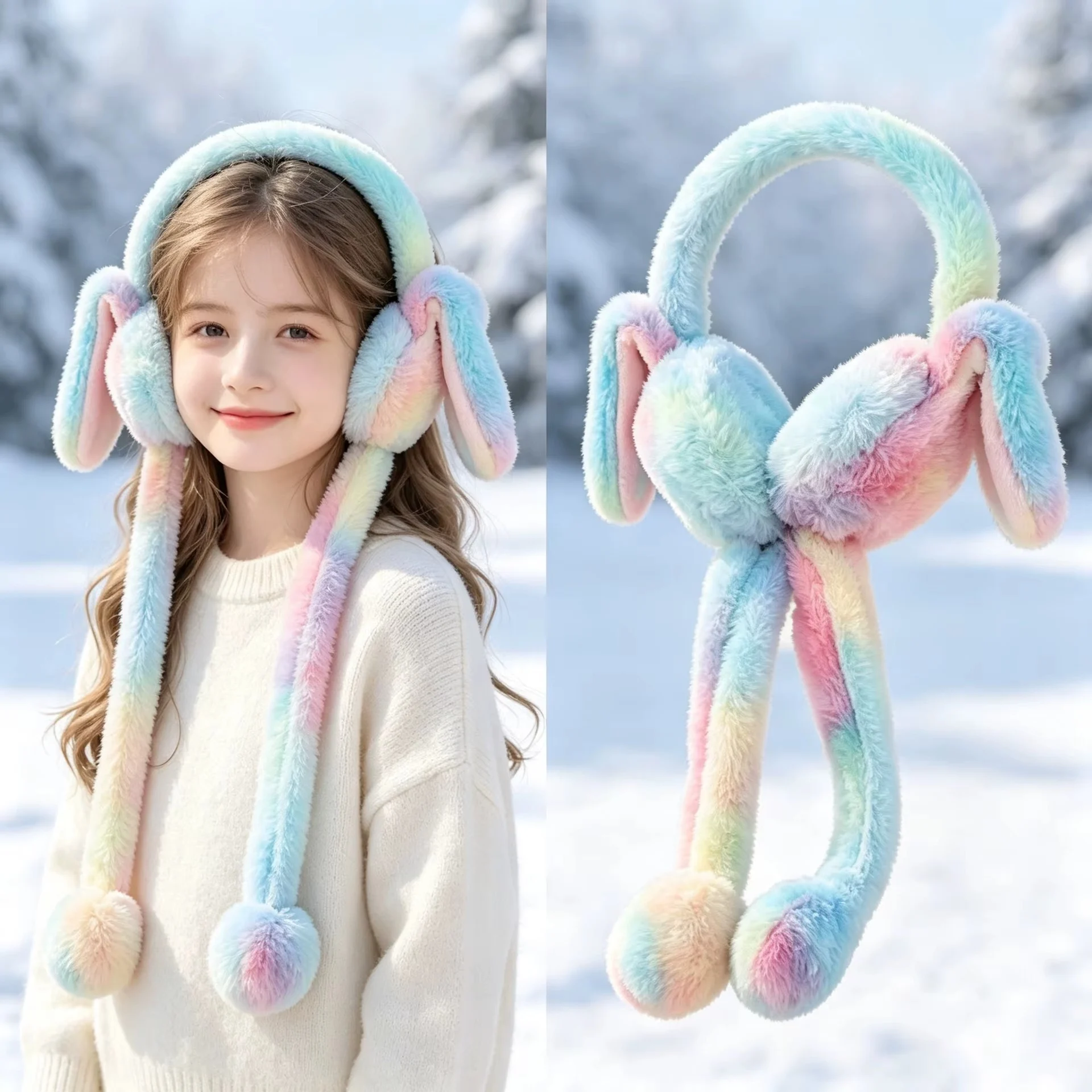 Plush Bunny Ear Muffs – Soft Winter Ear Warmers for Women & Kids