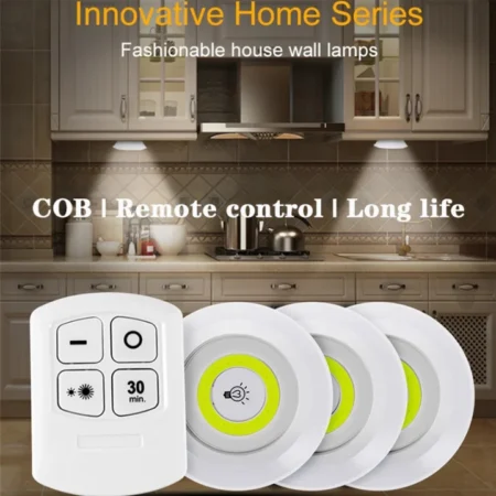 LED Remote Control Tap Lights – 3 Stick-On Lamps for Cabinet, Wardrobe & Kitchen