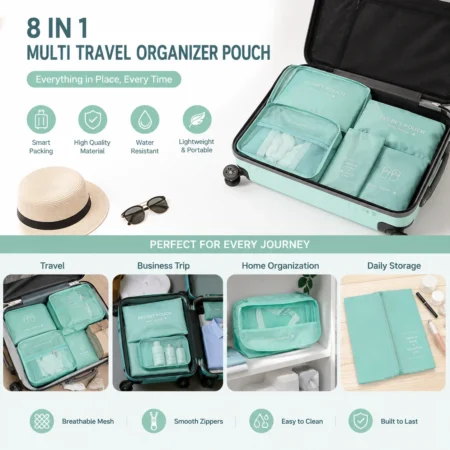 8-in-1 Travel Organizer Pouch Set – Packing Cubes – photo 1