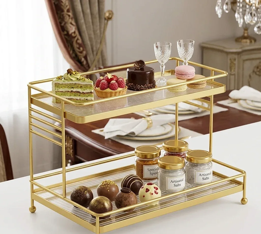 2 Tier Golden Display Rack – Perfume & Dessert Stand – photo 2