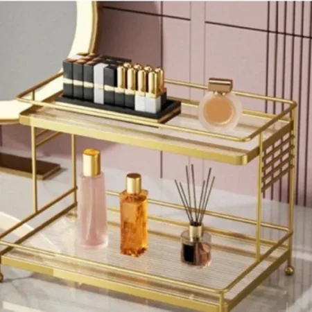 2 Tier Golden Display Rack – Perfume & Dessert Stand