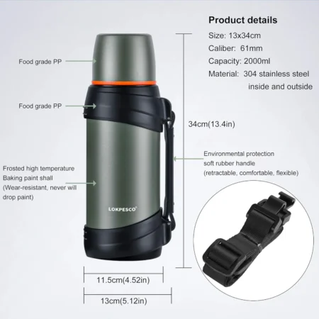 2L Stainless Steel Thermos Flask – LOKPESCO Vacuum Bottle – photo 1