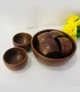 Handcrafted Wooden Serving Bowl Set – 1 Large + 6 Small Bowls