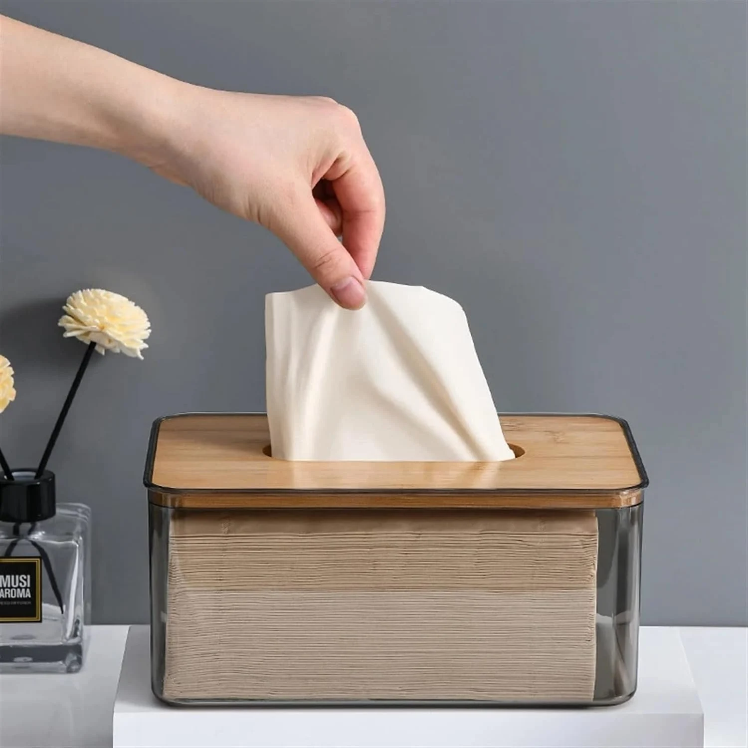 Acrylic Tissue Box with Wooden Lid - Large - photo 6