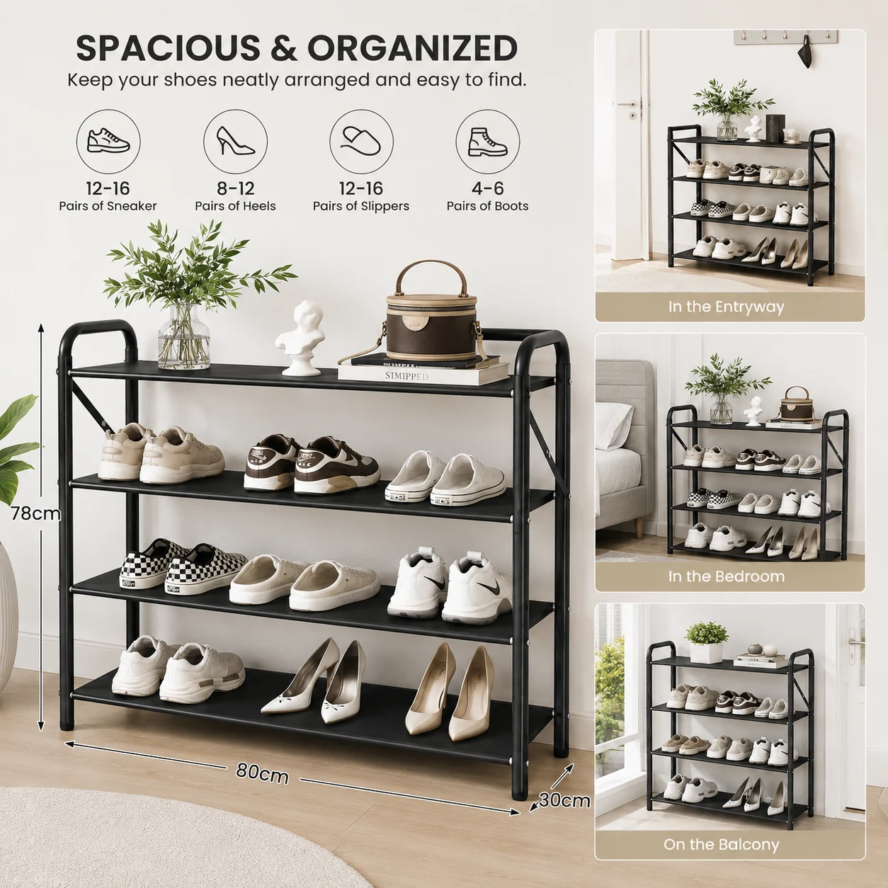 4-Tier Iron Shoe Rack, Sturdy & Space-Saving - photo 2