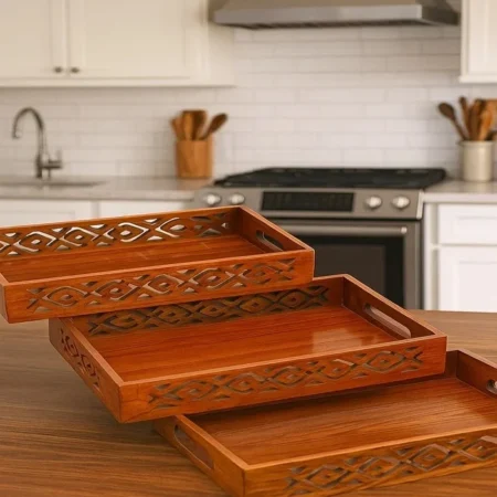 Wooden Cut Work Tray Set of 3 – Decorative Serving Trays