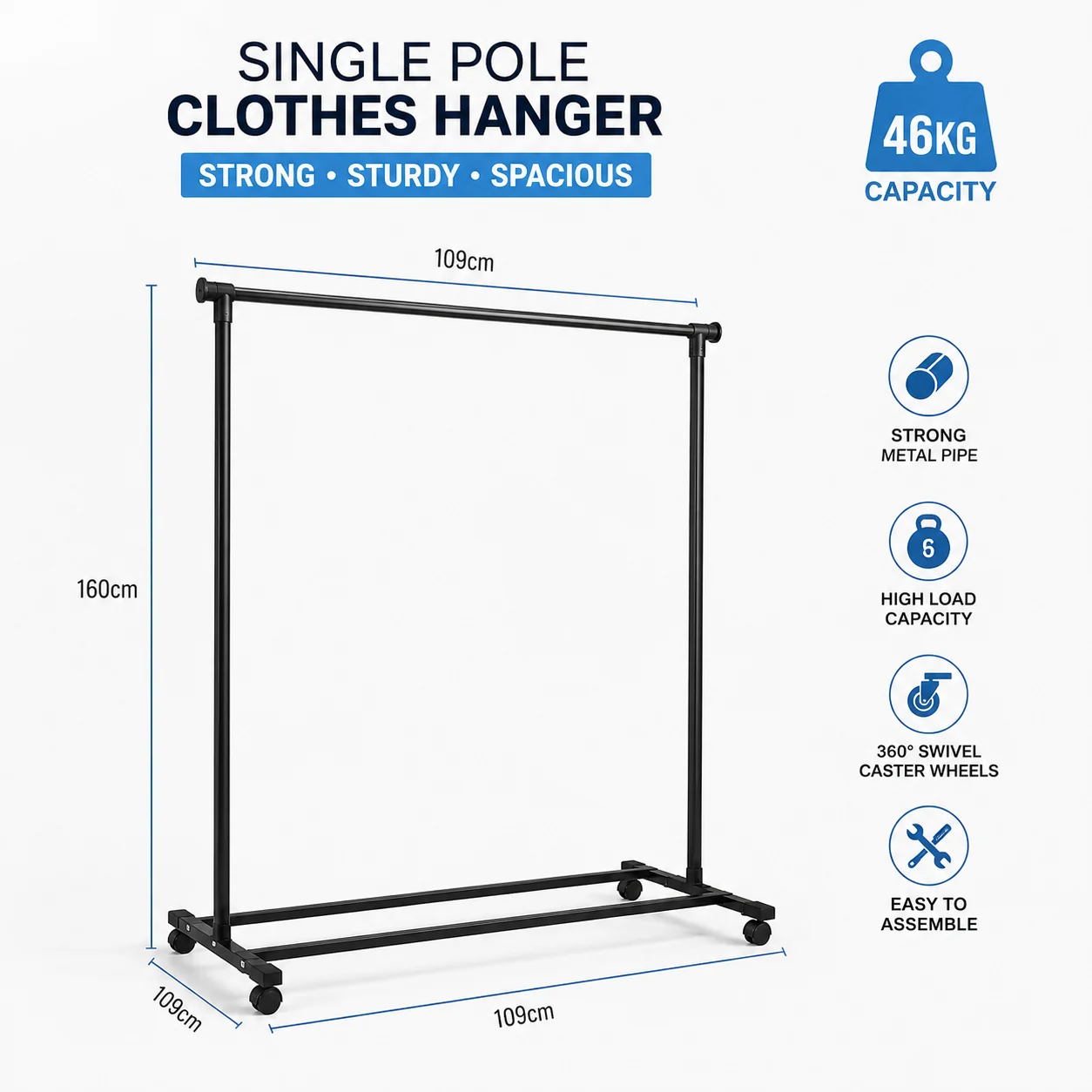 Heavy Duty Single Rod Clothes Hanger - 46 Kg Capacity - photo 4