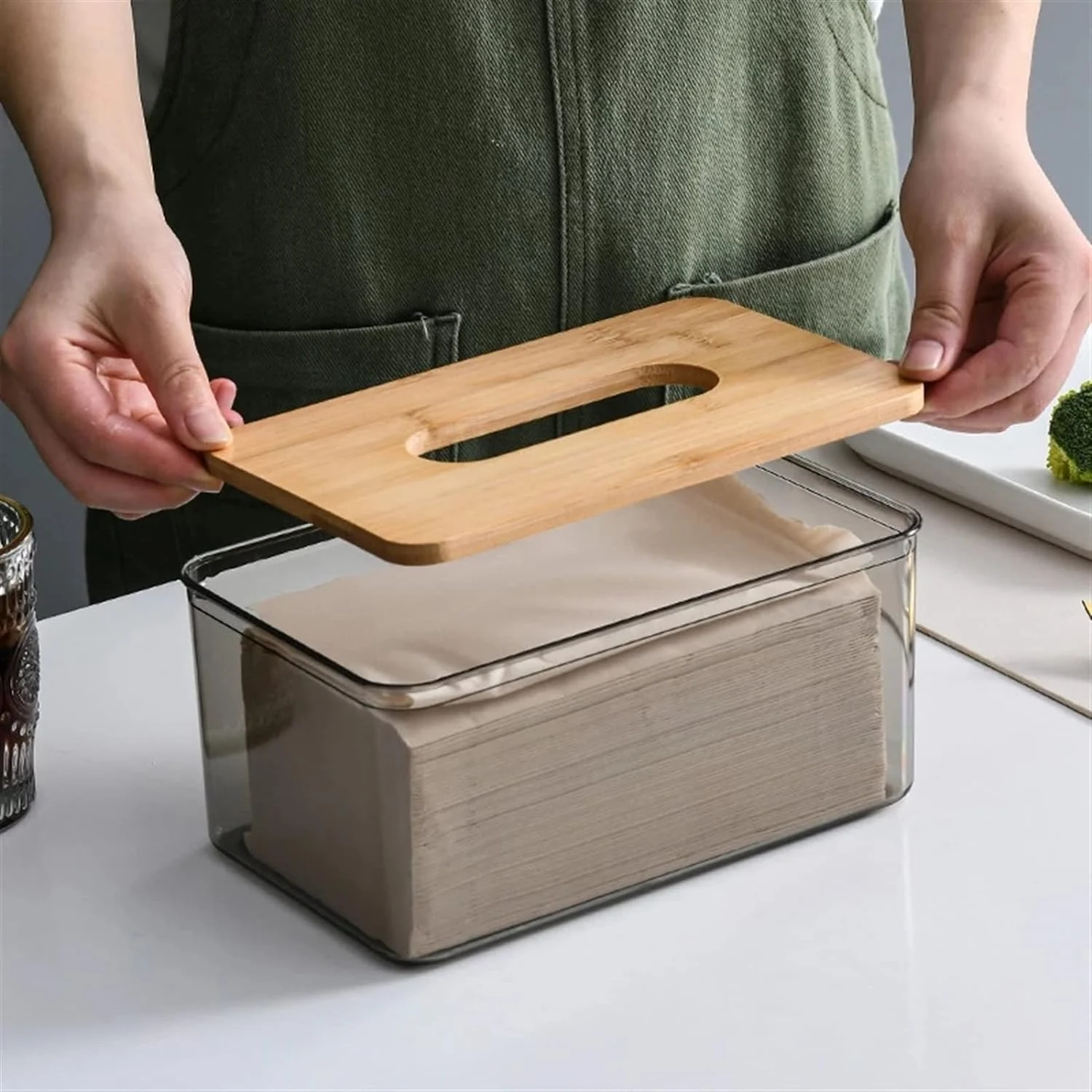 Acrylic Tissue Box with Wooden Lid - Large - photo 5