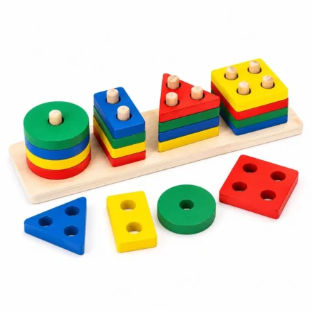 Wooden Colour & Shape Sorter Stacking Toy – Montessori Counting Puzzle