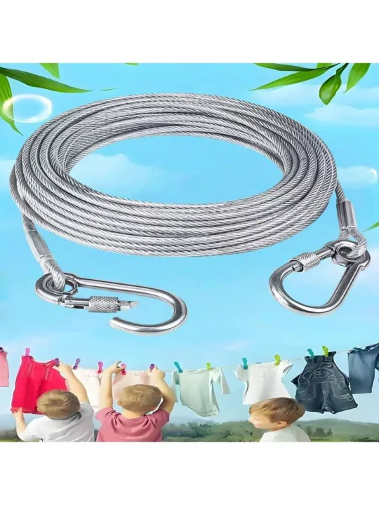 2 Metre Stainless Steel Clothesline with Carabiner Clips - photo 4