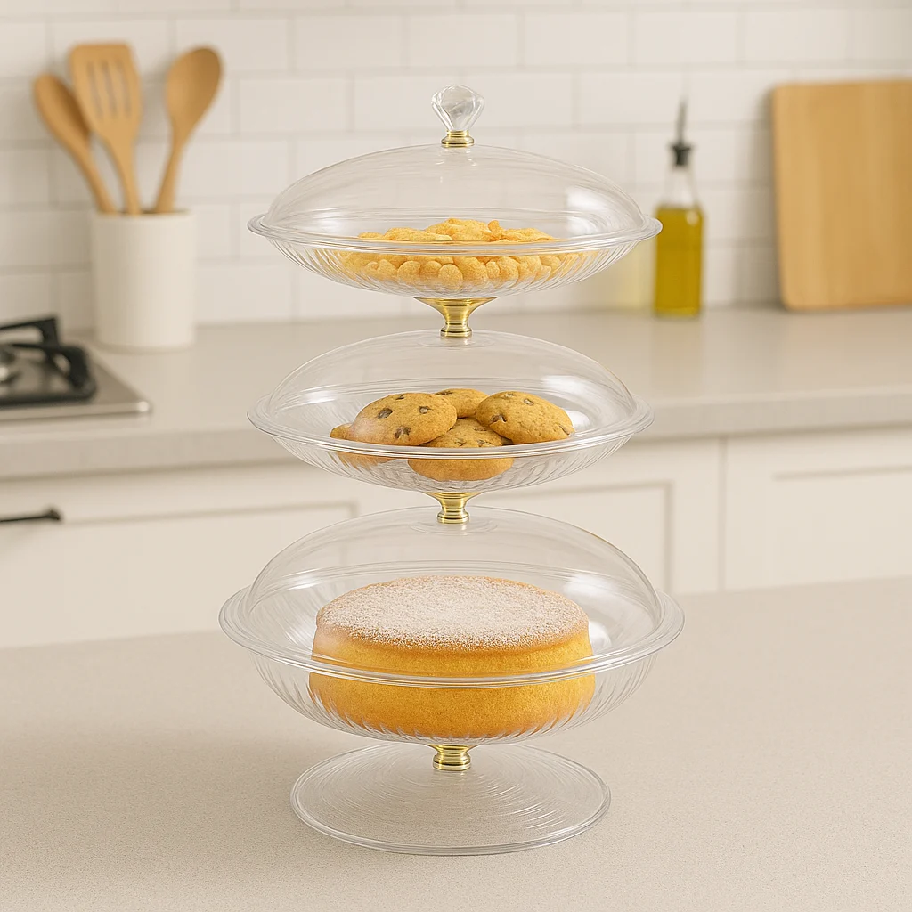 3-Tier Clear Cake Stand with Gold Frame – Serving Tower