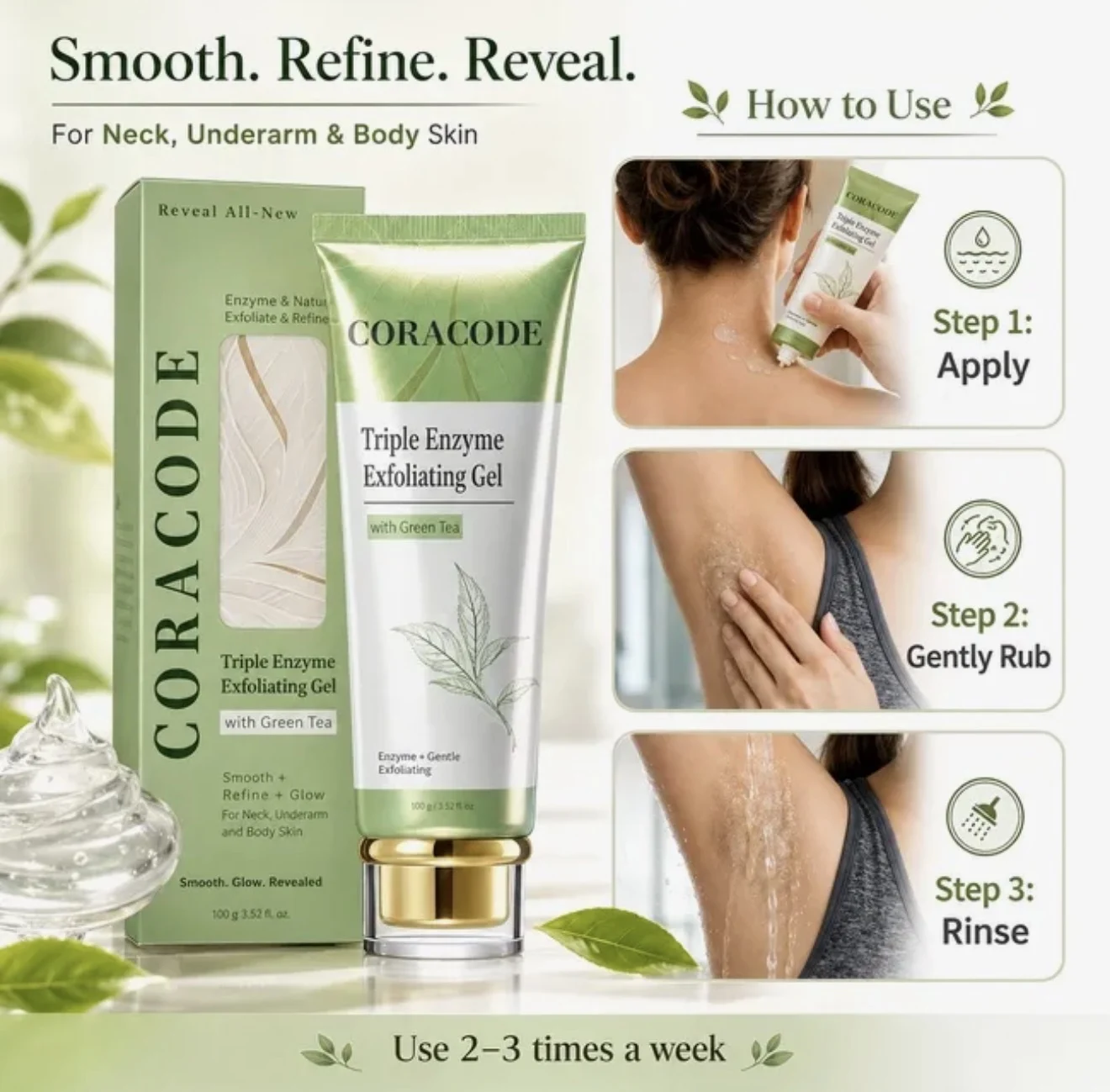 Coracode Triple Enzyme Exfoliating Gel with Green Tea (100g) - photo 5