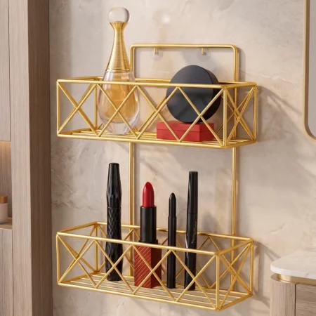 2 Tier Golden Wall Mounted Cosmetic Organizer